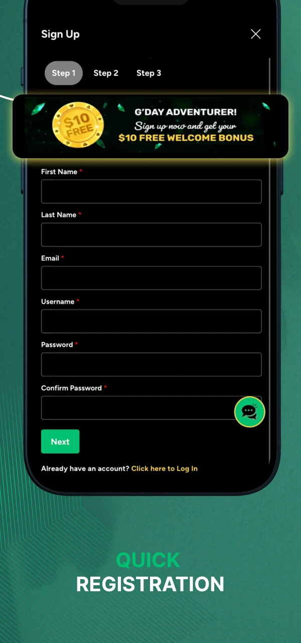 Register at Ozwin online casino in a few steps.