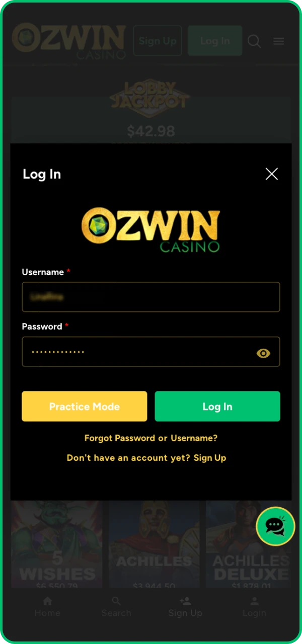 Register or log in to the Ozwin online casino to download the application to your iOS phone.