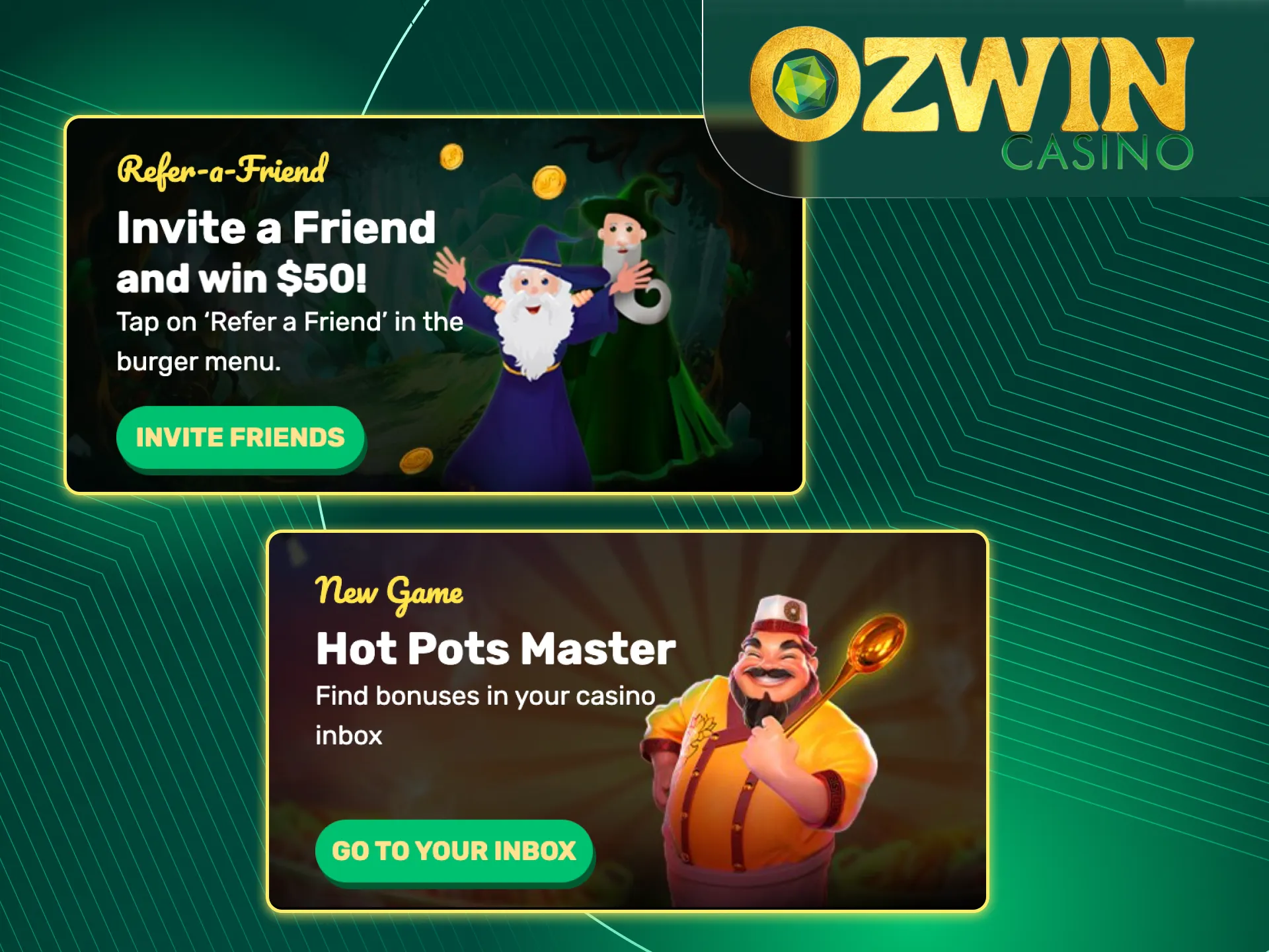 In the online casino Ozwin you can find bonuses that can be received without a deposit.