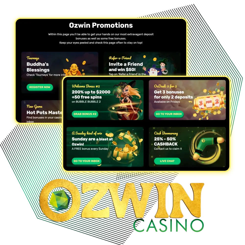 Use bonuses at Ozwin online casino to get free spins.