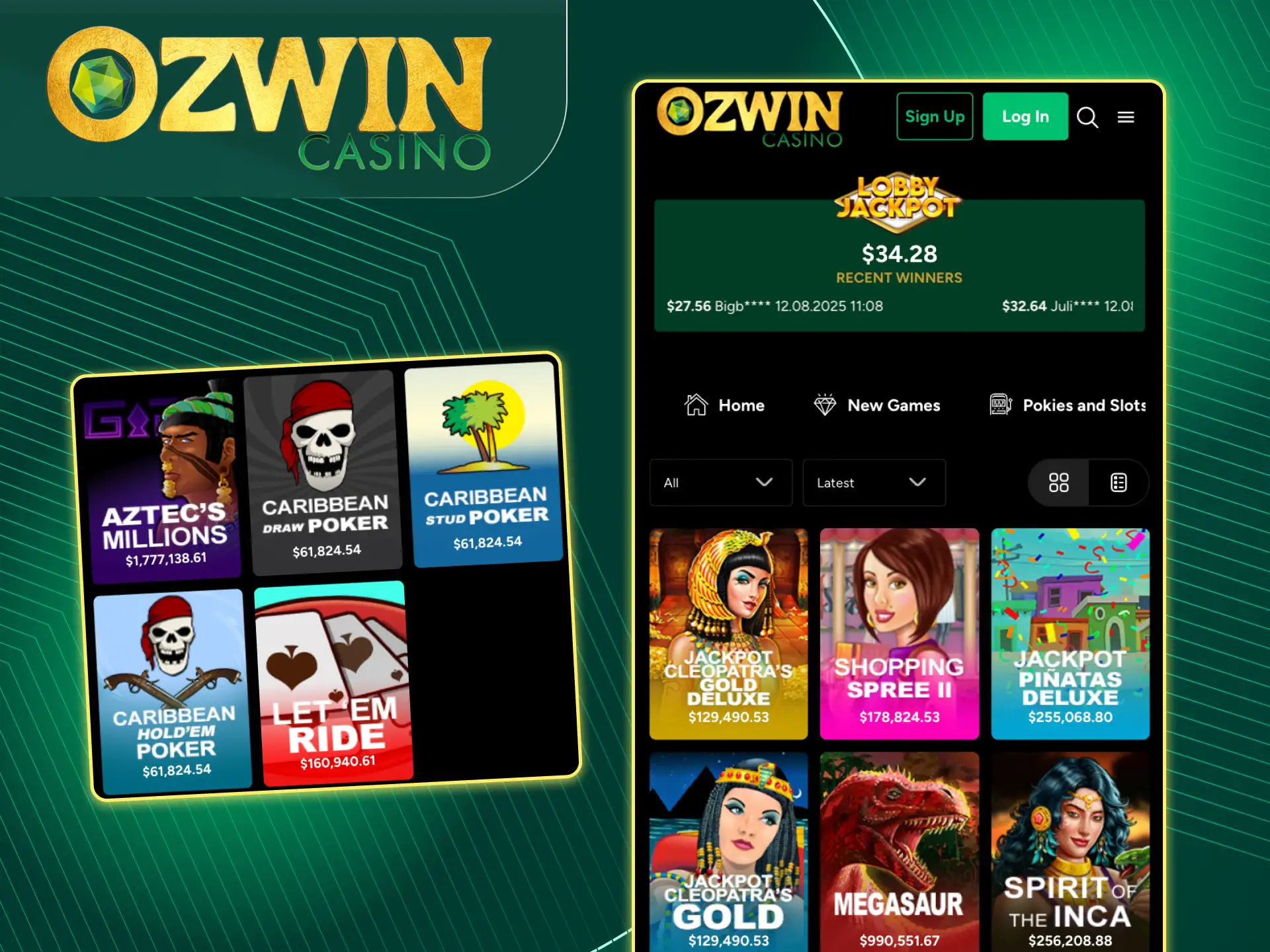 Choose your game from the Progressive Jackpots section at Ozwin online casino.