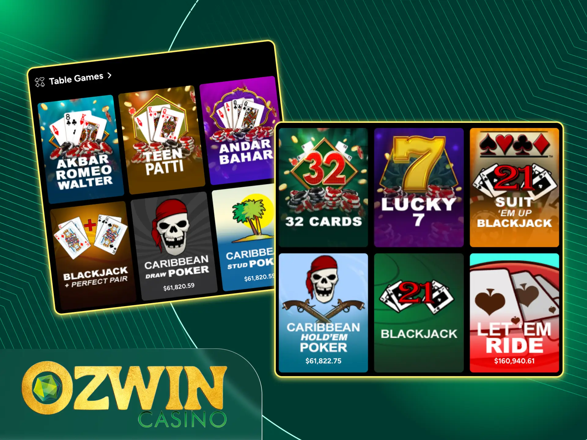 Play and win table games at Ozwin online casino.