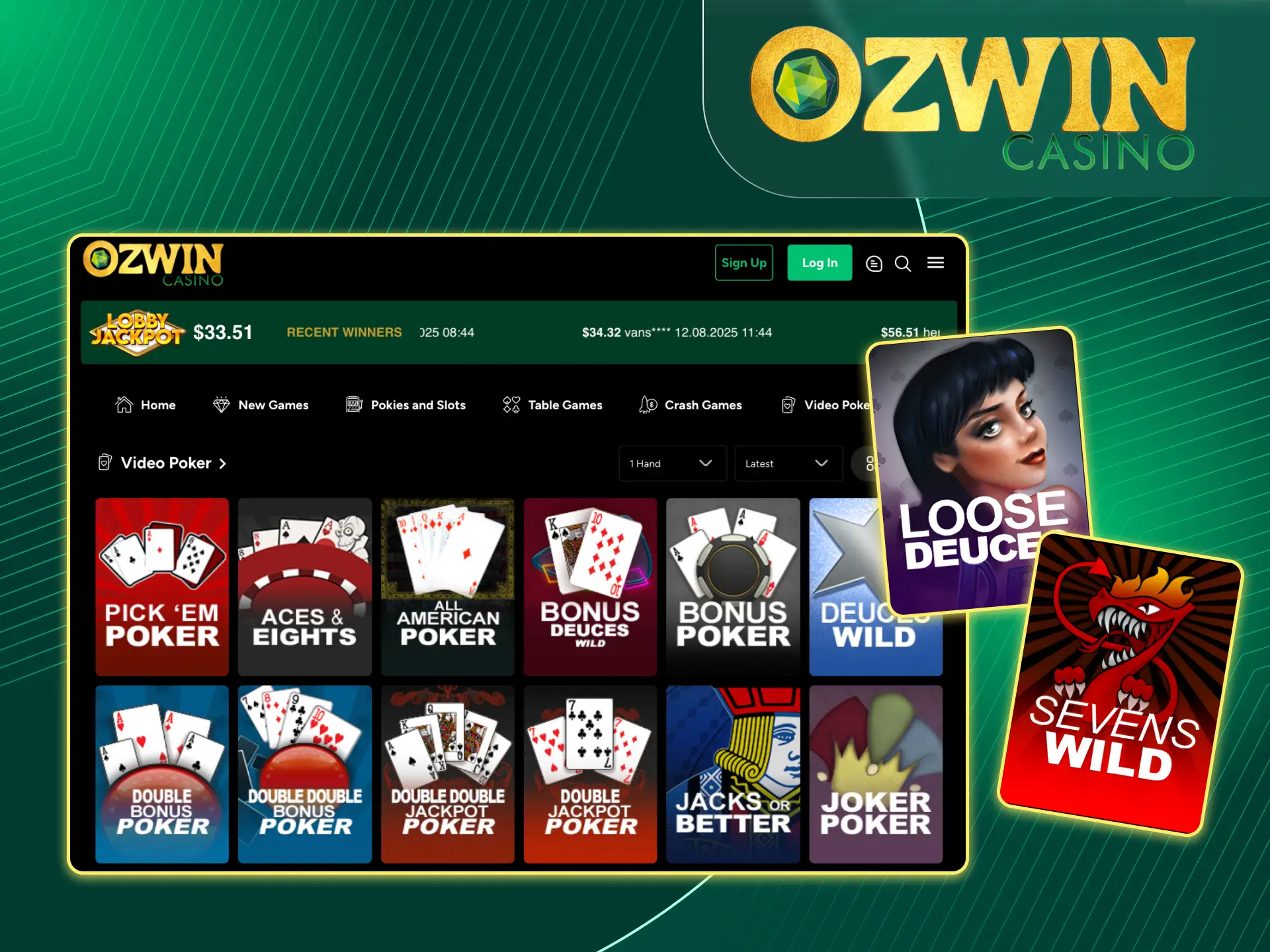Online casino Ozwin offers players popular Video Poker games.