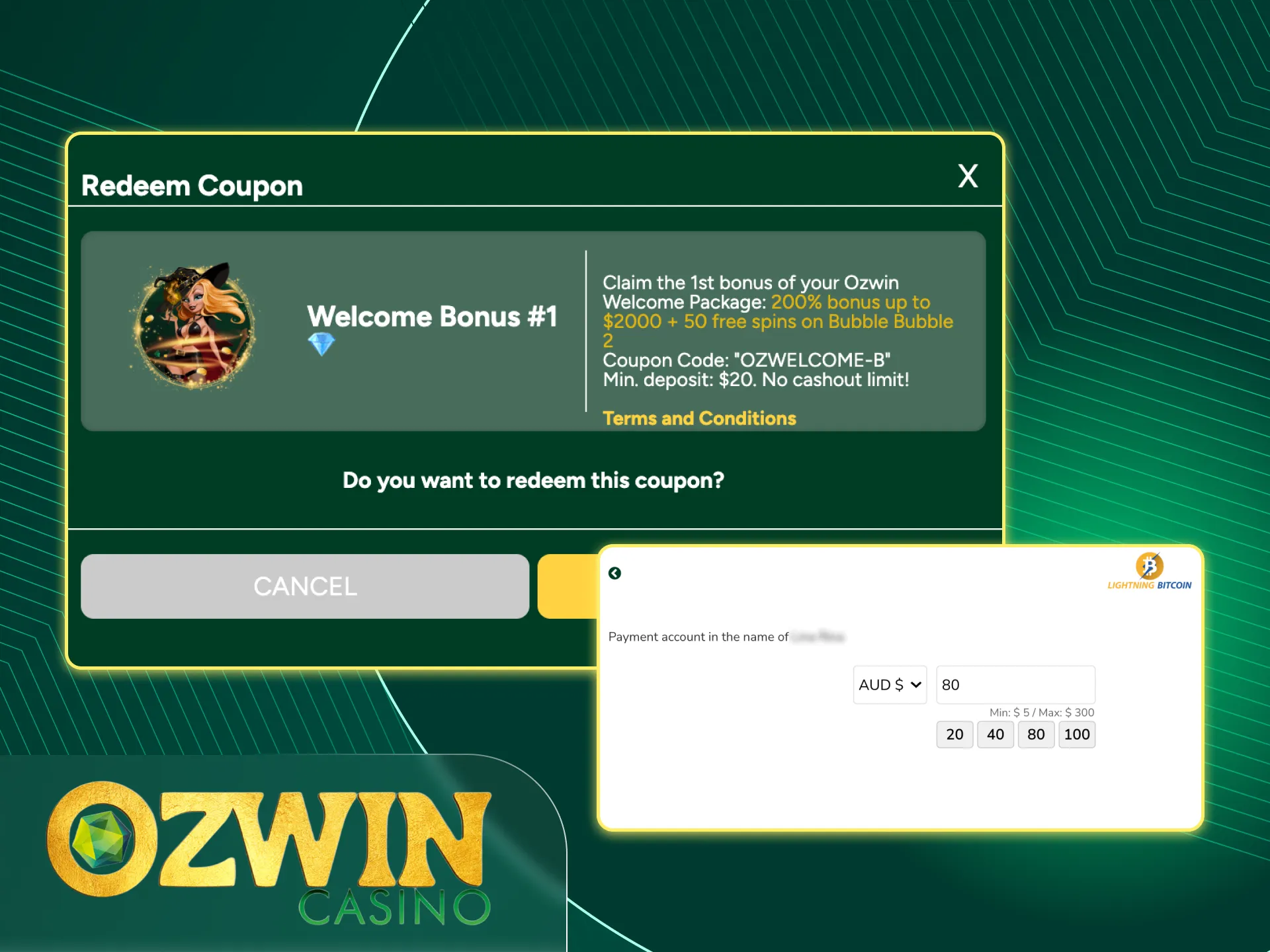 Make your first deposit at Ozwin online casino and get a bonus.