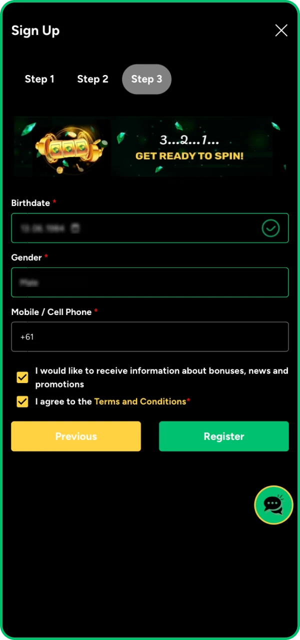 To complete registration at Ozwin online casino, you must agree to the terms and conditions.