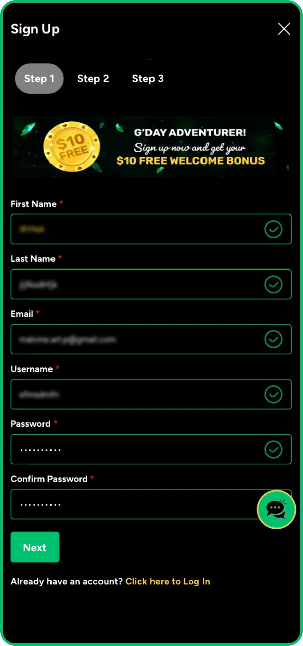 When registering at Ozwin online casino, you need to fill in your personal information.